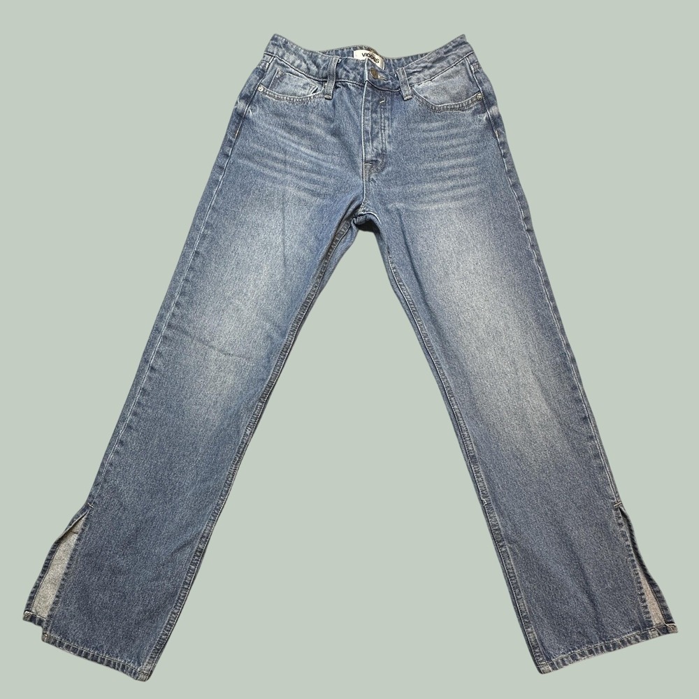 Vigoss Jeans Womens 27 Ace Straight Blue Side Slit Button Fly Denim Pant